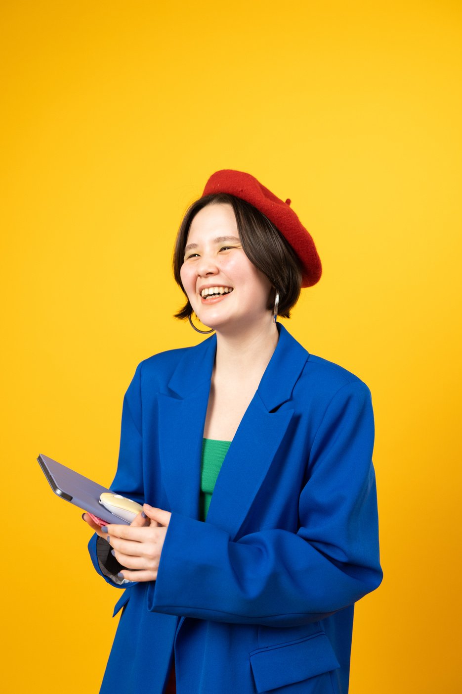 Tech Humans Woman Holding Gadgets